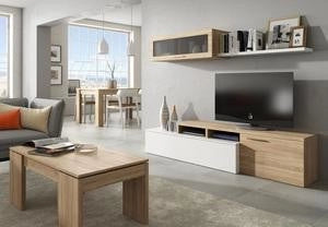 KIT PARETE ATTREZZATA MOBILE BASSO TV CM.200X41X44 ROVERE SOGGIORNO VETRINETTA