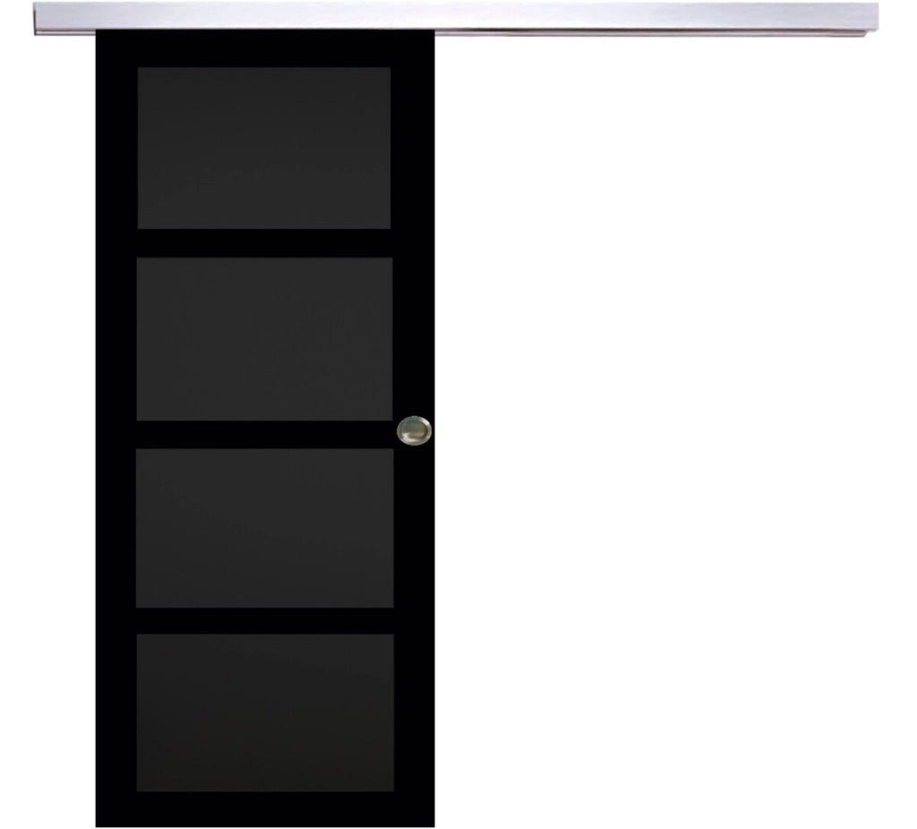 Porta scorrevole Telia nera 4 pannelli H204 x L83 + binario in alluminio e 2 gusci