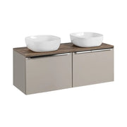 Set da bagno VANTA color taupe: mobile sotto lavabo 120cm + top lavabo + 2 lavabi bianchi da appoggio