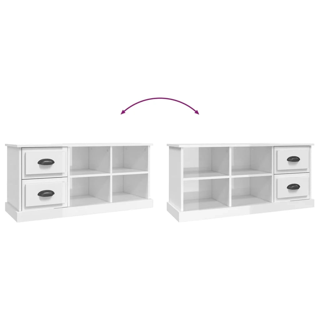 Mobile TV multimediale mensola TV credenza TV sala da pranzo soggiorno camera da letto finitura lucida 102 x 35,5 x 47,5 cm legno ingegnerizzato bianco 02_0026994
