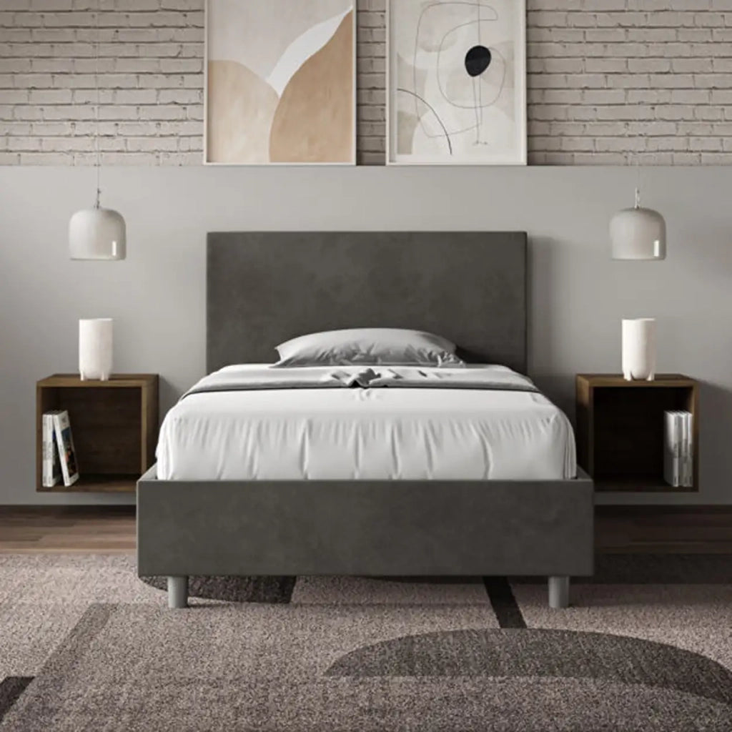 Letto una piazza e mezza senza rete imbottito 120x200 microfibra grigio Adele