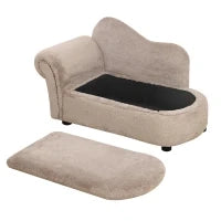 Divano per Cani Rialzato con Spazio Portaoggetti a Scomparsa, in Legno e Tessuto Vellutato, 80x40x46 cm, Beige