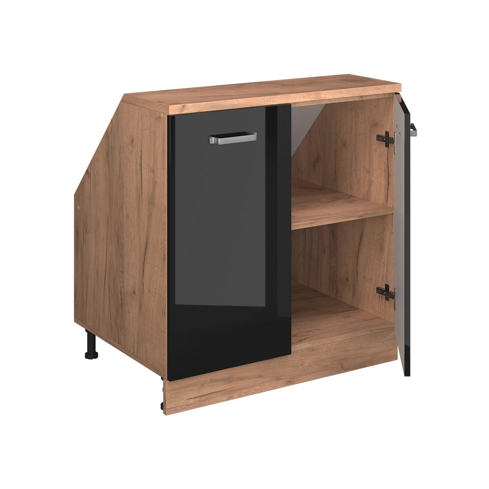 Mobile sottotetto Rion Nero lucido/Rovere dorato 80 x 83.8 cm con 2 porte, carcassa 60 cm profondità Vicco