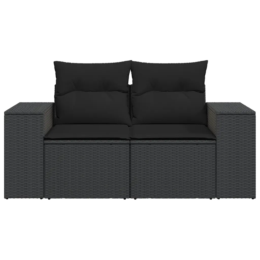 Divano da giardino con cuscini 2 posti nero in polyrattan 365992