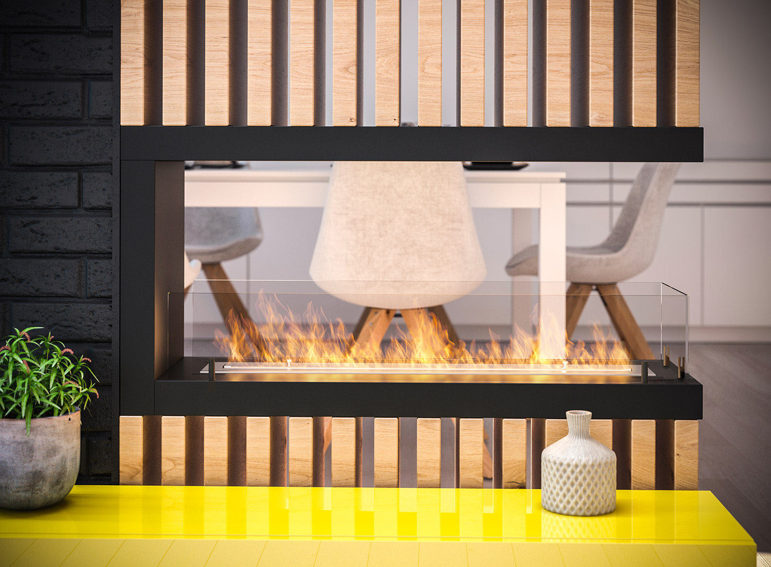 Camino a Bioetanolo Trifacciale da Incasso 100x50 cm Inside U 1000 V2 Nero con Vetro