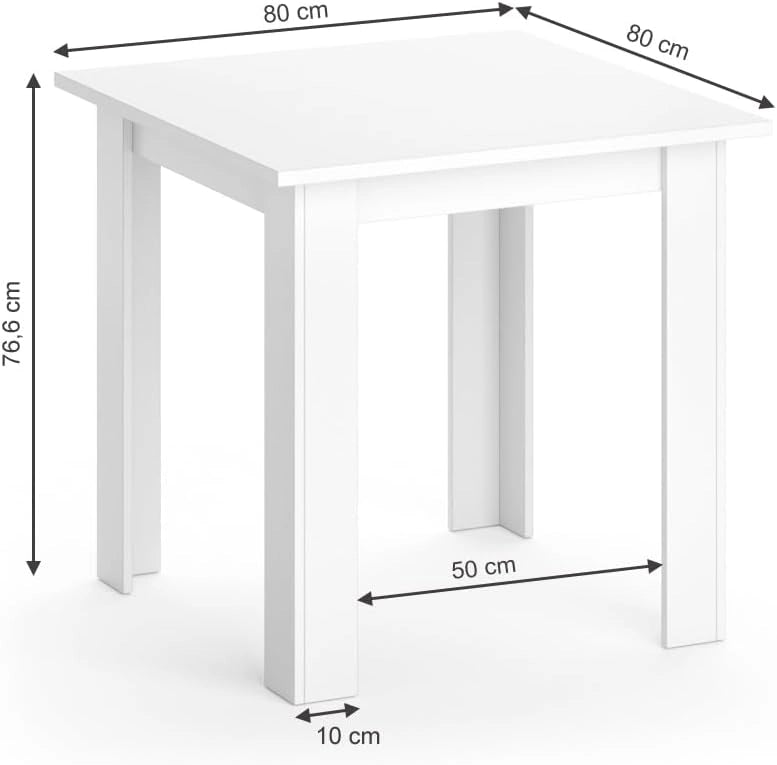 Tavolo da pranzo Karlos, Bianco, 80 x 80 cm, adatto per 2–4 persone per l'utilizzo nella zona pranzo