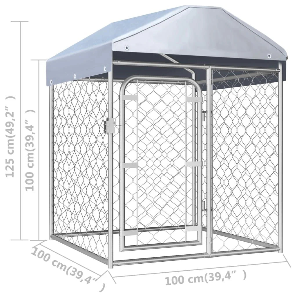 Gabbia per animali da esterno per cani con tetto 100 x 100 x 125 cm 02_0000448