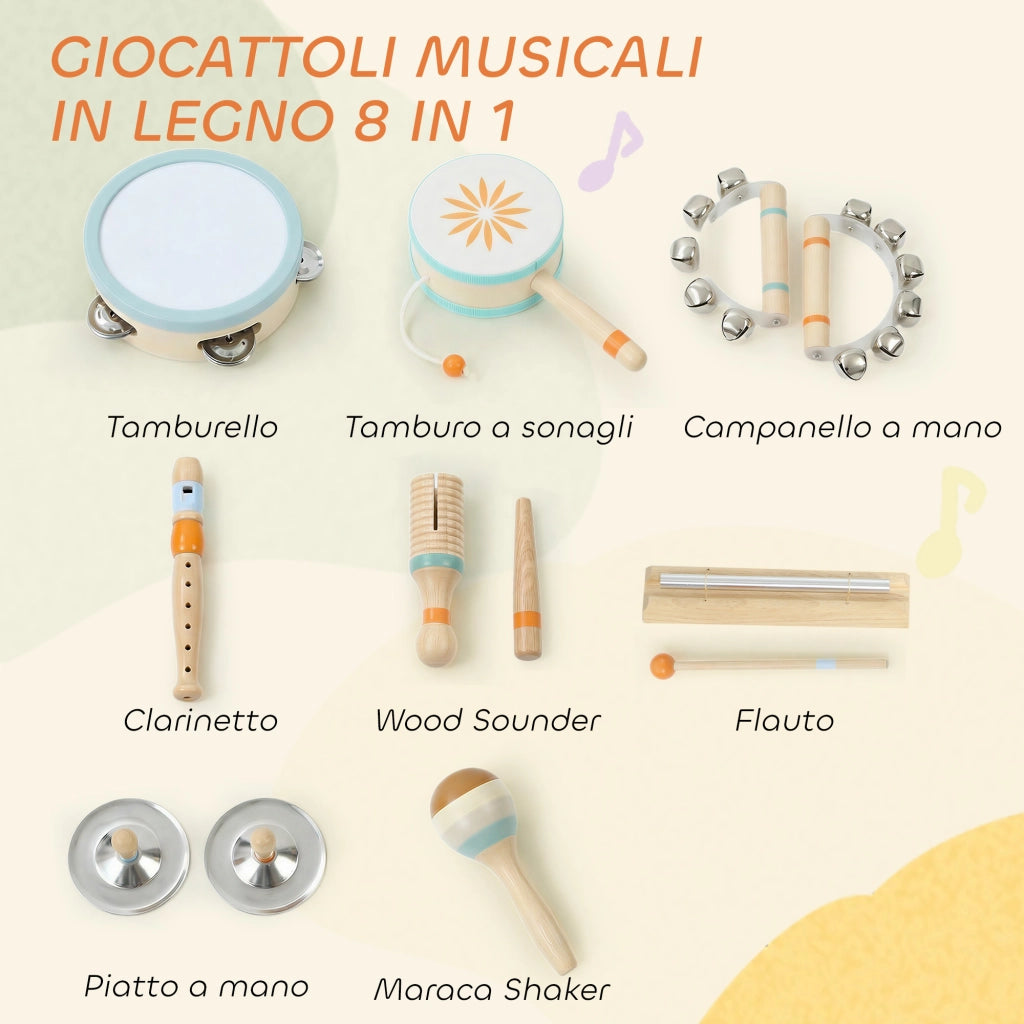 Strumenti Musicali per Bambini, Set Percussioni in Legno Montessori