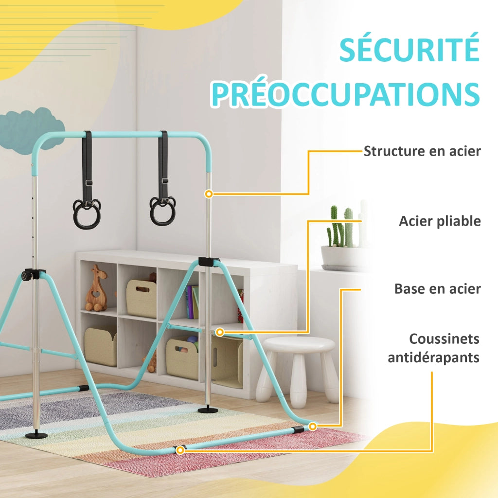 Barra orizzontale regolabile per bambini con anelli ¨C zephmum ¨C ciano