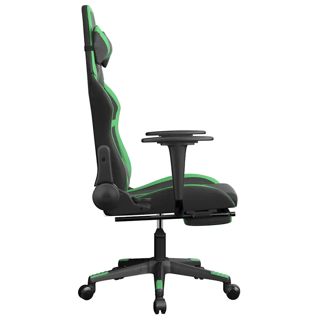 Sedia da Gaming | Sedia da e-sports Massaggio Poggiapiedi Nero e Verde Similpelle