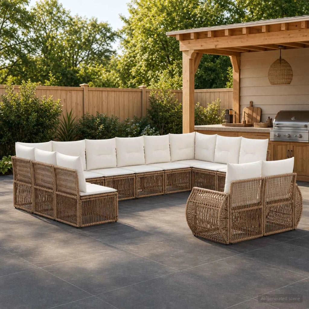 Set Divano da Giardino 12 pz Beige e Bianco Crema polyrattan 3435564