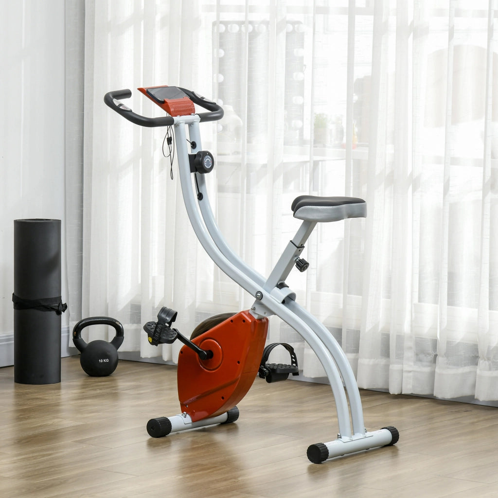 Cyclette Magnetica Pieghevole a 8 Livelli di Resistenza con Seduta Regolabile ¨C Minimal ¨C Acciaio, Rosso, 97x43x110 cm