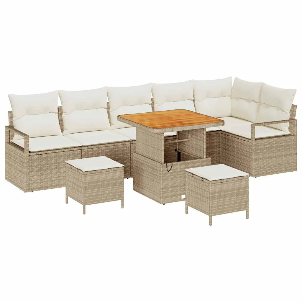 Set Divano da Giardino con cuscino 9 pcs Beige e Crema