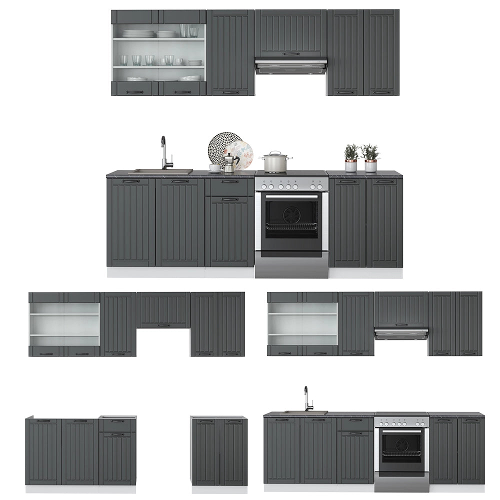 Cucina componibile Fame-Line Antracite rustico/Bianco 240 cm, PL Antracite Vicco
