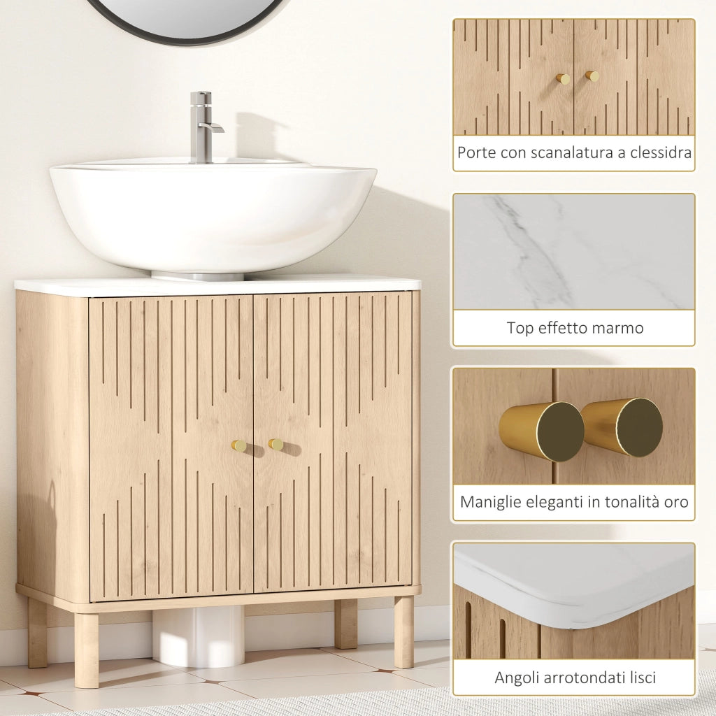 Mobile Sottolavabo 2 Ante con Ripiano Effetto Marmo ¨C zephmum ¨C Rovere 60x30x80