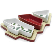 Trade Shop - Antipastiera A 3 Scomparti In Bianco Rosso Agrifoglio Albero Di Natale Decorazione Tavola -