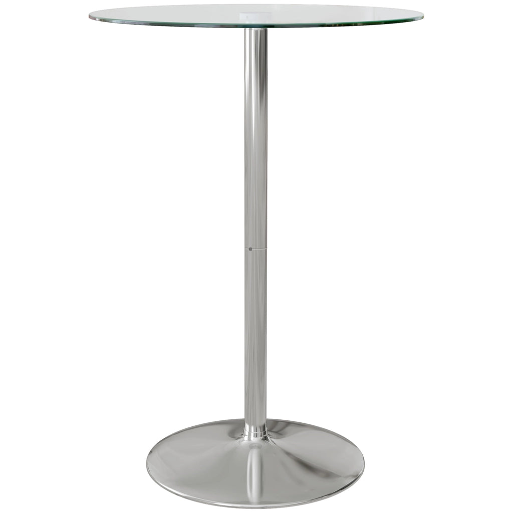 High Top Bar Table, Round Kitchen Table with Tempered Glass Top and Steel Base, Bistro Table for 2 People, Clear