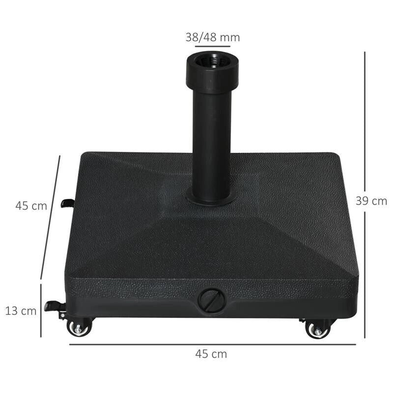 BASE PER OMBRELLONE CON RUOTE PER PALI DA Ø28-38MM 45X45X39 CM NERO