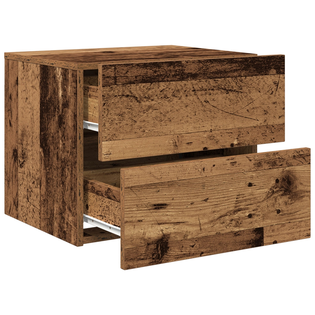 Comodino con LED Montato a Parete in Legno Antico 50x39x41 cm