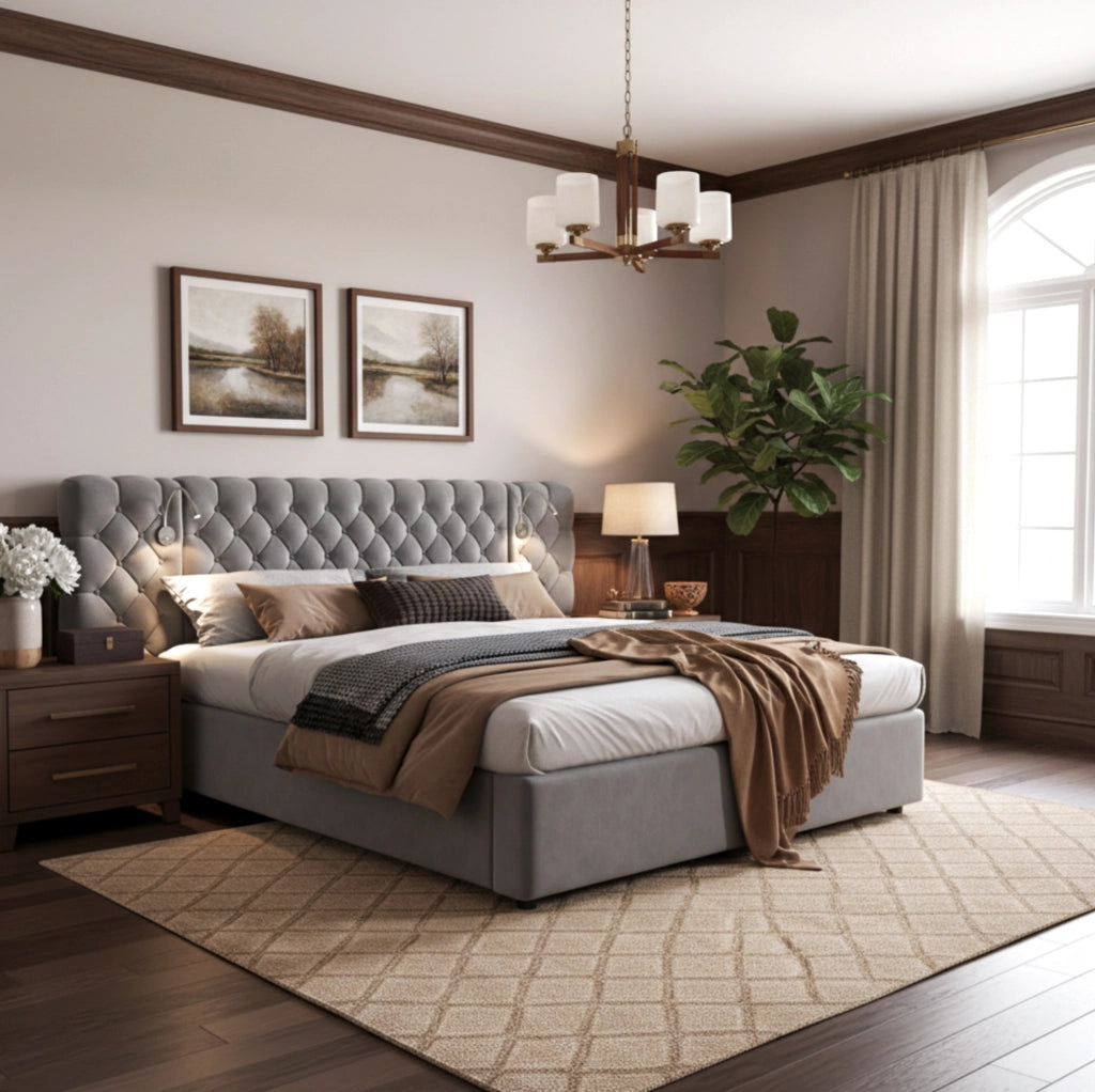 Letto matrimoniale 180x200 cm con contenitore e luce lettura