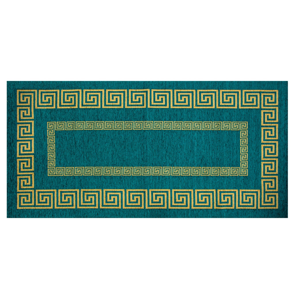 Tappeto Arredo Moderno Morbido in Ciniglia Ingresso Antiscivolo Prodotto Italiano  Soggiorno Camera Salotto Disegni Piazzati Cotone Varie Misure Grande Atena/Petrolio - 65x220 cm