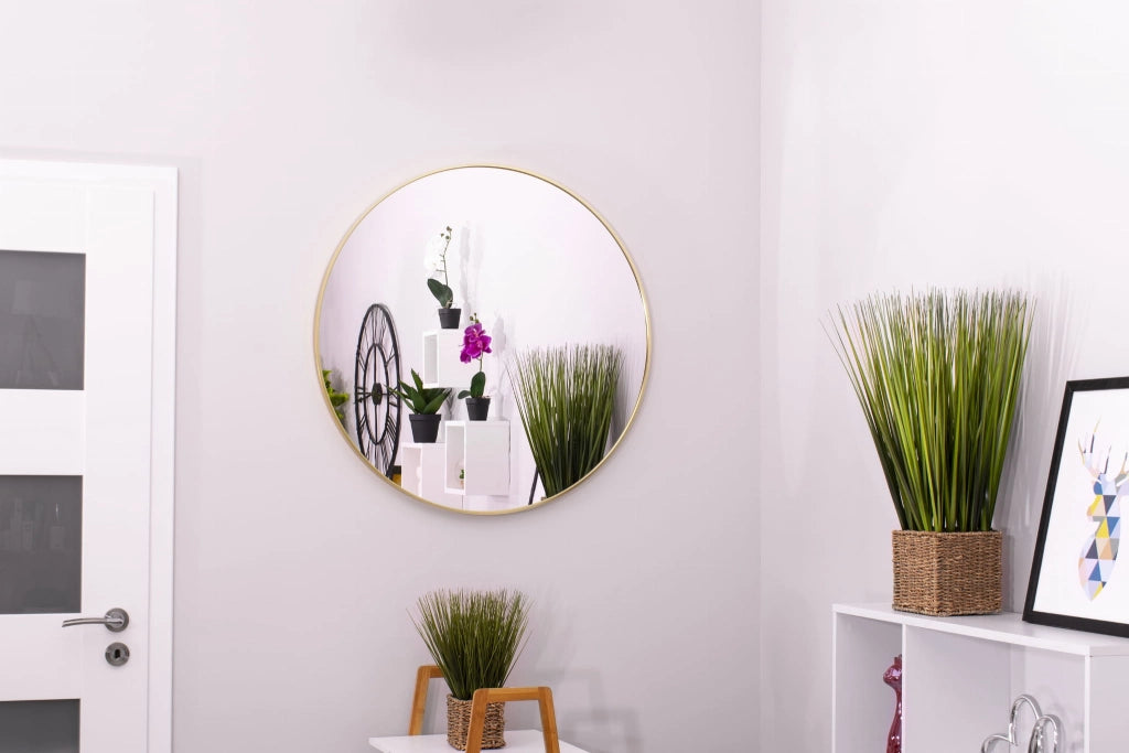 Specchio da parete in metallo con cornice dorata rotonda Valora MIRROR 70CM