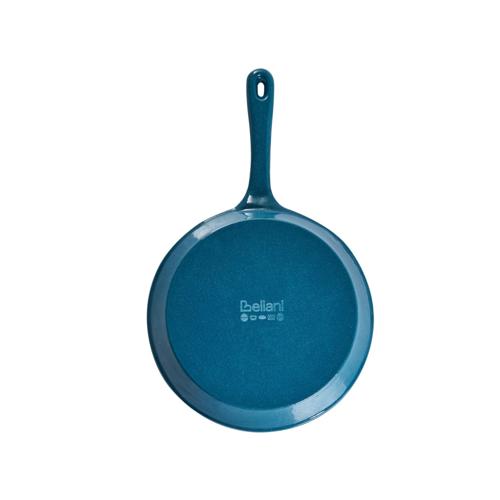 Set da 7 pezzi in ghisa smaltata blu con casseruola e padella, pentole con coperchio e manici in acciaio inossidabile, adatto al forno e compatibile con tutti i tipi di piano cottura, per la cucina