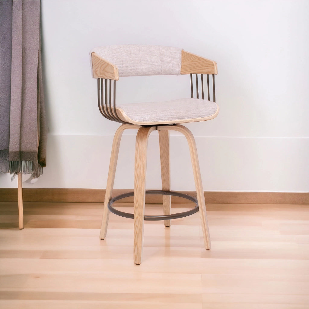 Colonia - Set 2 Sgabelli Imbottiti 49,5x92x37,5 cm Seduta Girevole in Legno Plywood e Tessuto Beige