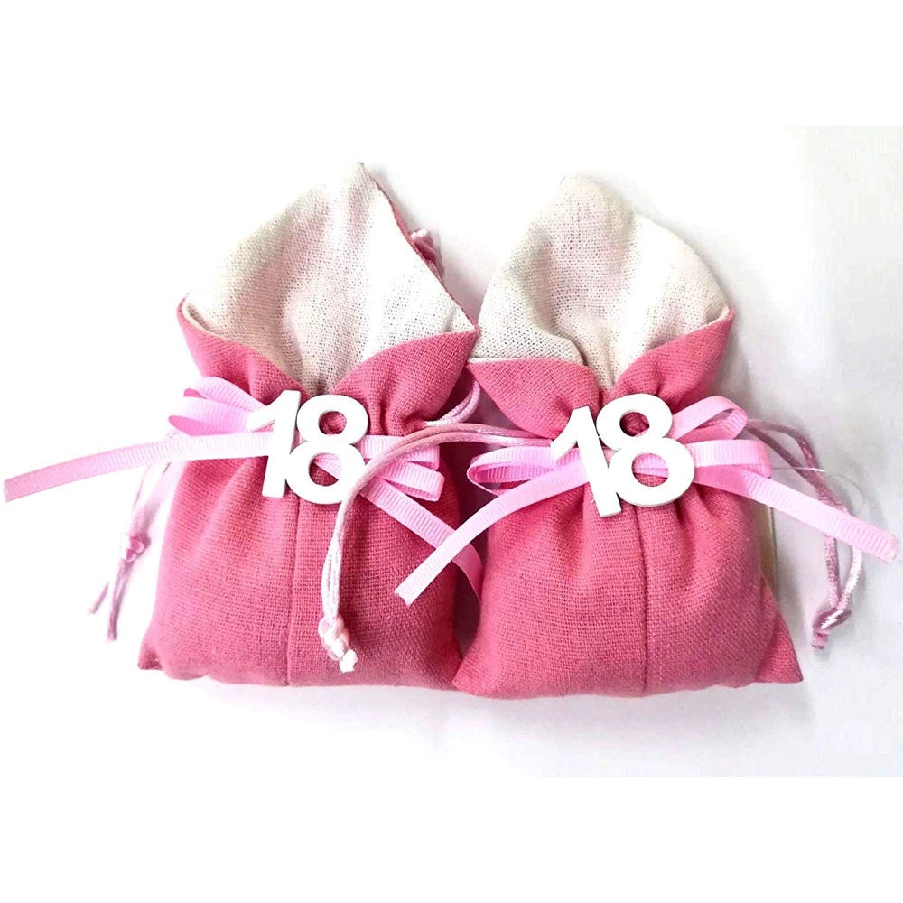 Trade Shop - Set 12pz Sacchetto Rosa Numero 18 Anni Juta 10x13cm Bomboniera Portaconfetti -