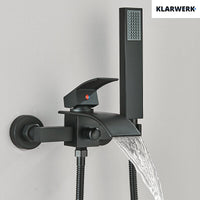 "ROSA" | Rubinetto per vasca da bagno a cascata Doccia nera|Acciaio inossidabile include doccetta e supporto|Set completo termostato vasca miscelatore