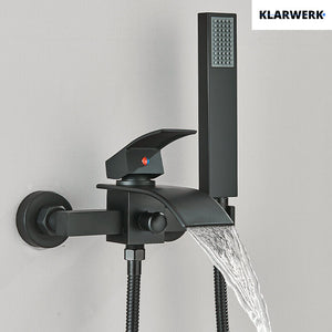 "ROSA" | Rubinetto per vasca da bagno a cascata Doccia nera|Acciaio inossidabile include doccetta e supporto|Set completo termostato vasca miscelatore