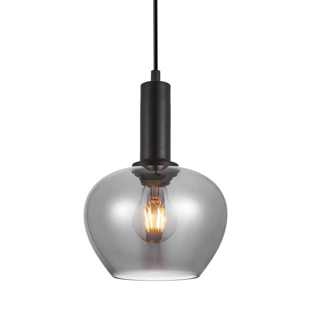 Lampada a sospensione nera vetro fumé 3xE27 Italux Stabla