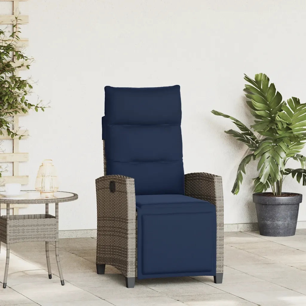 vidaXL Sedia Reclinabile da Giardino con Tavolino Grigio Polyrattan