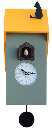 Orologio a Cucù da Parete 17x37x12 cm con Gatto Pirondini Italia Vicenza Grigio Cemento