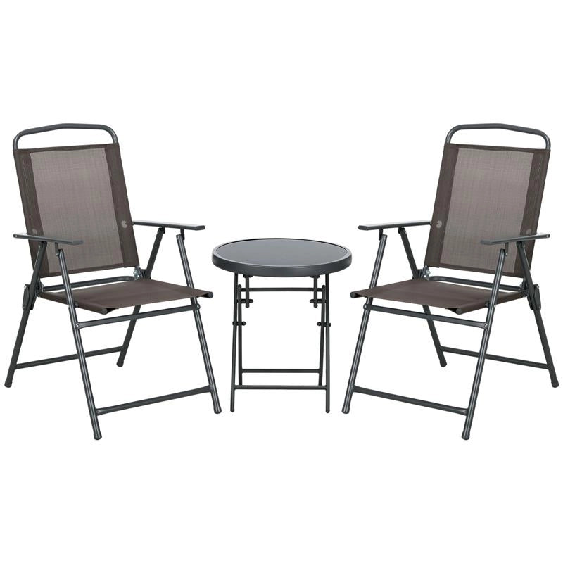 SET DA GIARDINO 3 PEZZI CON 2 SEDIE 53.5X64X93 CM E TAVOLINO DA CAFFÞ Ï45X50 CM, IN METALLO, MARRONE
