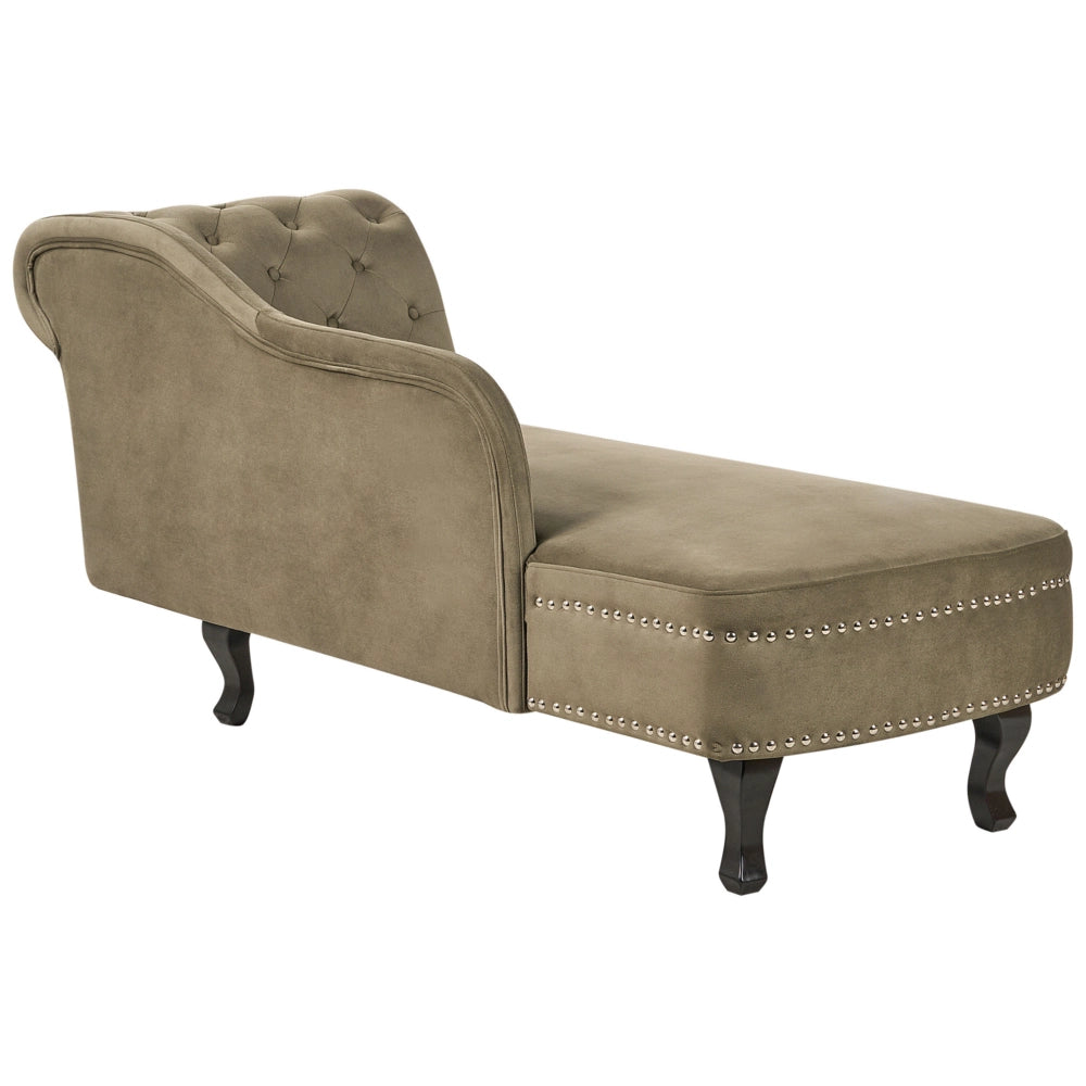 Chaise longue in velluto verde oliva versione destra Con Bottoni stile retrò