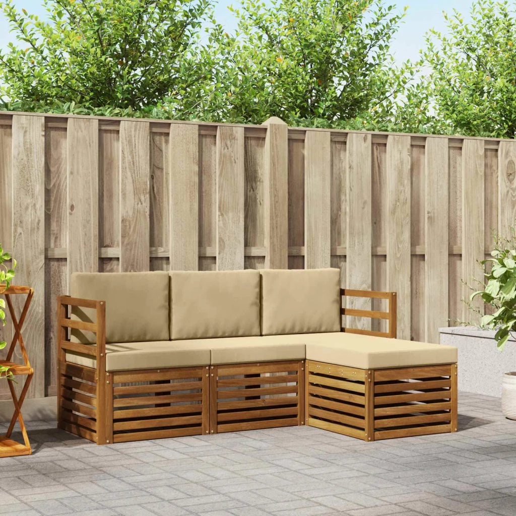 Set di divani da esterno con cuscino 4 pcs Naturale e Beige