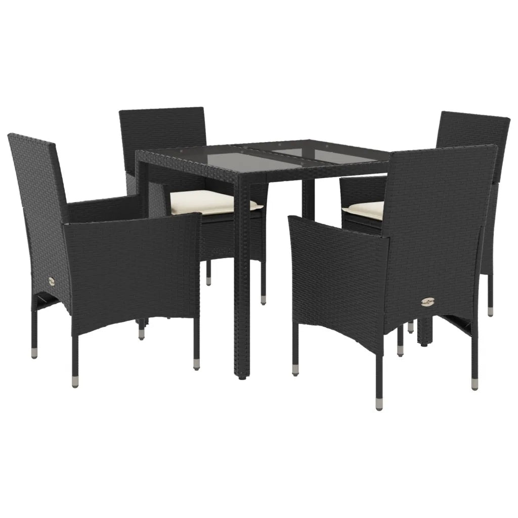 Set da Pranzo da Giardino con Cuscini 5 pz | Set Salotto da Giardino Polyrattan e Vetro