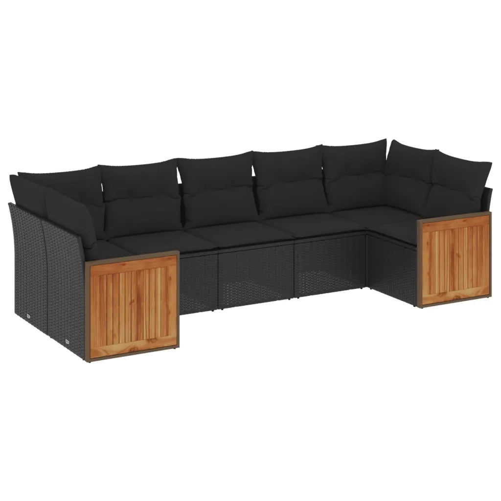 Set Divani da Giardino con Cuscini 7pz Nero Polyrattancod mxl 113971