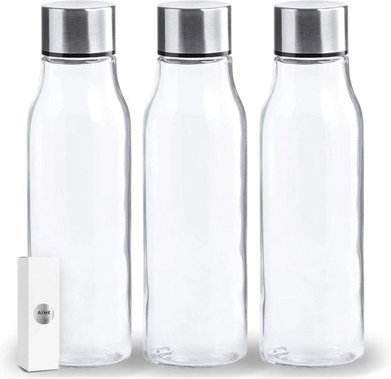 Set di flaconi in vetro di borosilicato - tappo a vite in acciaio inossidabile - confezione separata - set da 3 pezzi