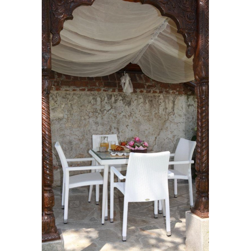 Poltrona adila polyrattan bianco ghiaccio quadro cm 60x61h44/46/65/88