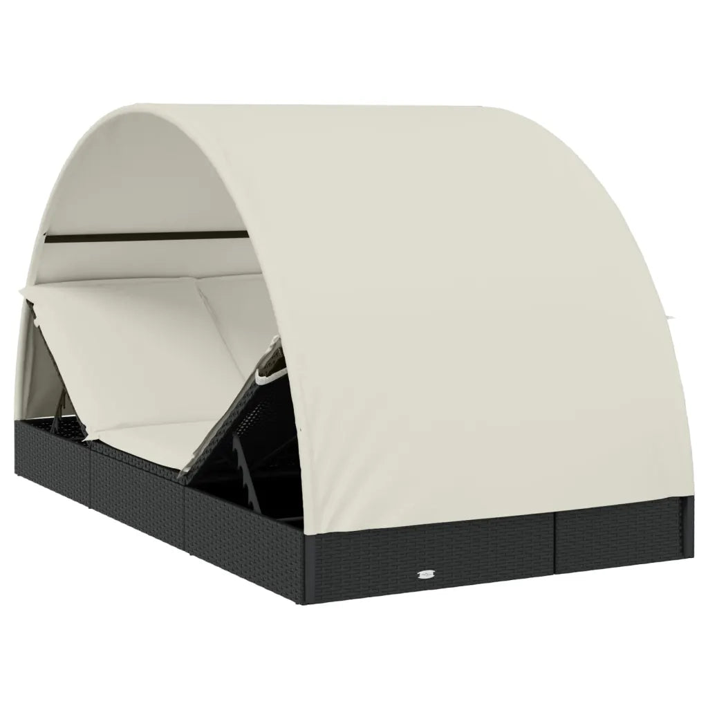 Sdraio da giardino | Lettino Doppio Tetto Rotondo Nero 211x112x140 cm in Polyrattan