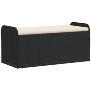 CassaPanca da Giardino | Panchina con Cuscino Nera 115x51x52 cm in Polyrattan