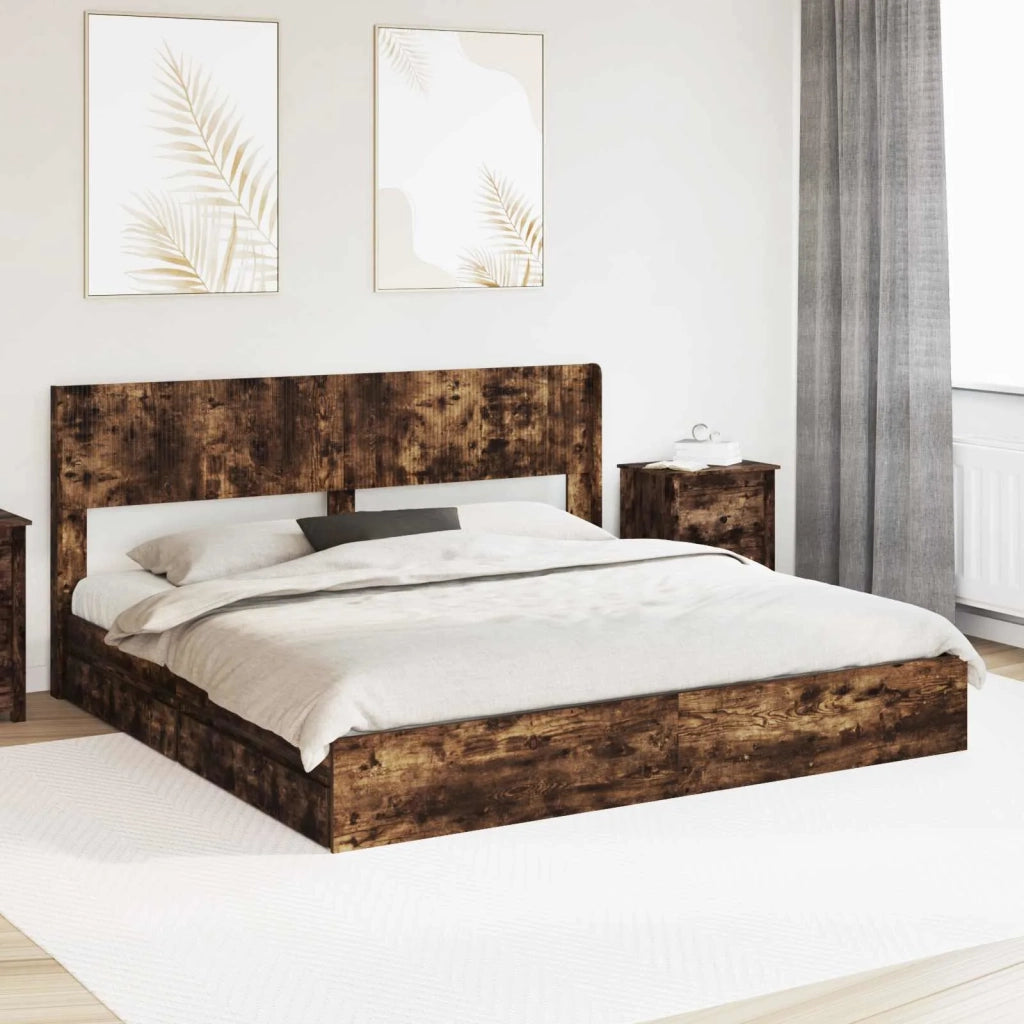 Struttura del letto con stoccaggio e testata Rovere Fumo 3414363