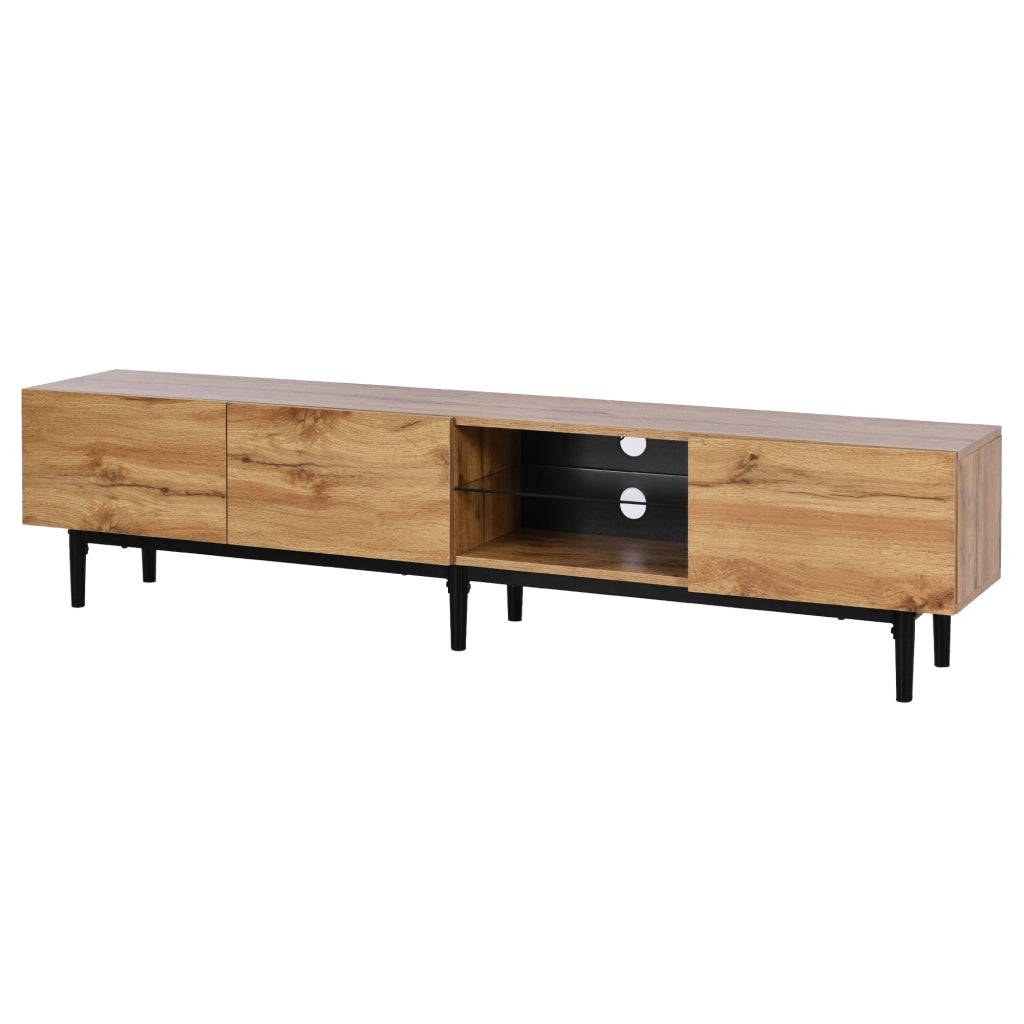 Mobile TV 175x31x41 cm; LED regolabile via app e tre ante; MDF; colore naturale