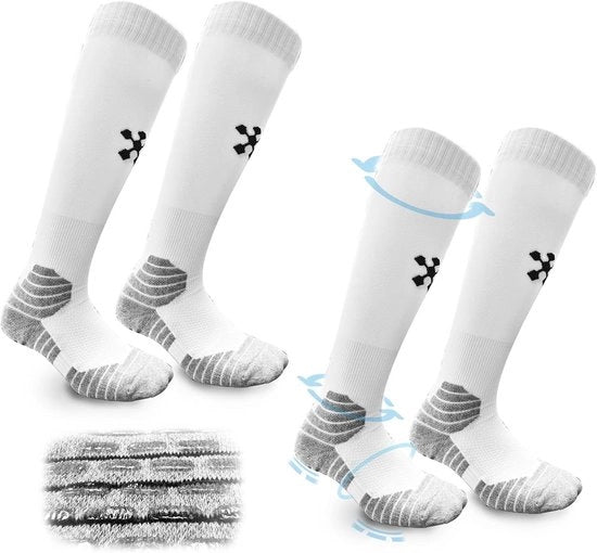 2 paia di Calze di Presa per Calcio | Dimensione Universale | Calze Sportive Flessibili e Respiranti Bianco M Bianco 2-5
