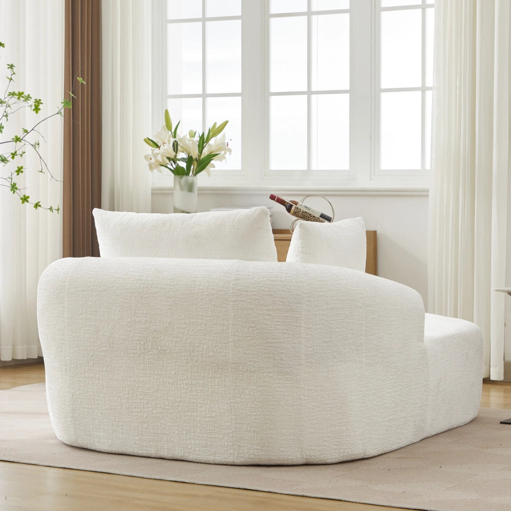 Divano letto chaise longue imbottito in velluto a coste, senza montaggio, bianco