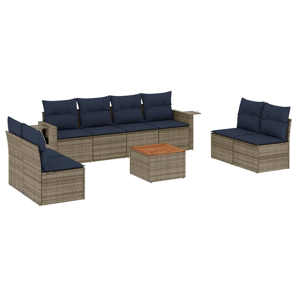 Set Divani da Giardino 9 pz con Cuscini Grigio in Polyrattan 3224528
