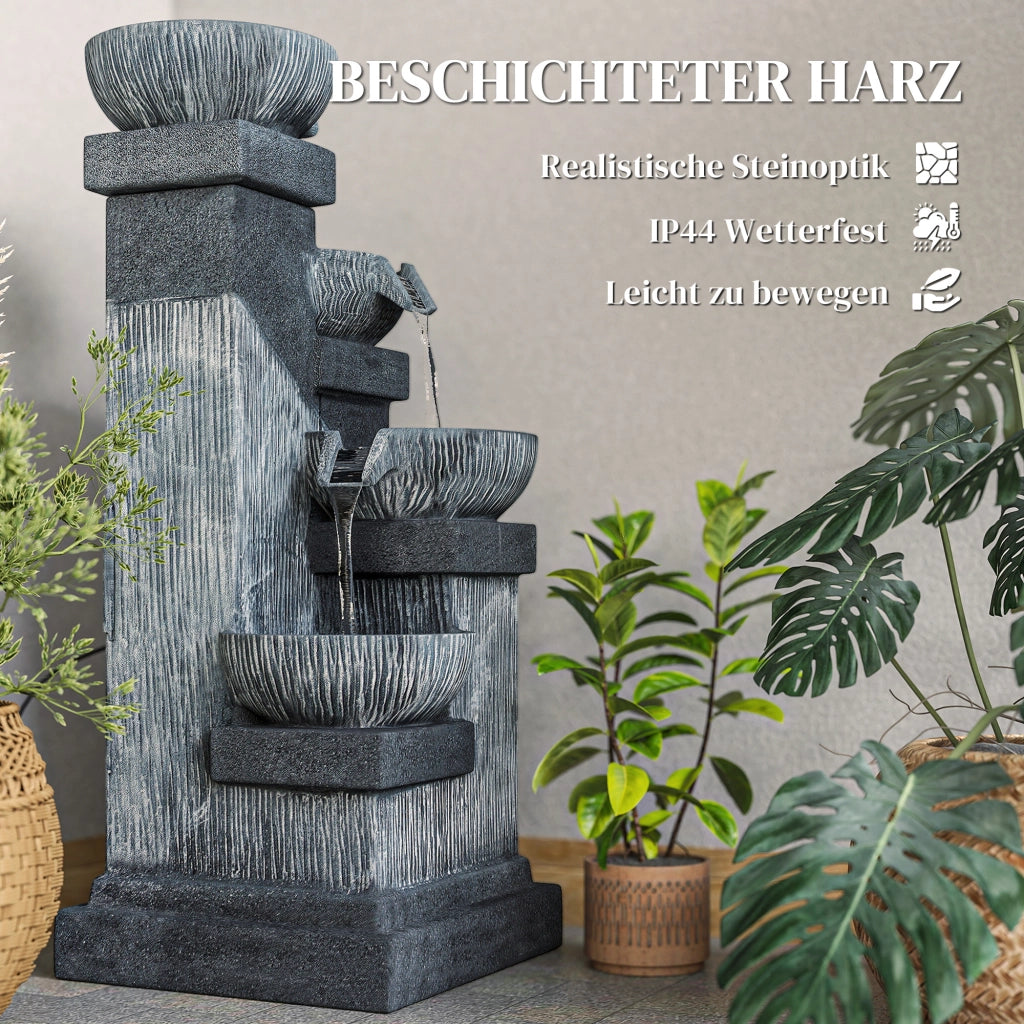 Fontana da Giardino 4 Livelli con LED e Pompa ¨C zephmum ¨C Grigio 85 cm