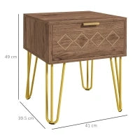 Comodini Moderni Set 2 Pezzi in Truciolato e Acciaio con Cassetto, 39.5x41x49 cm, Marrone